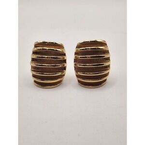 Givenchy Vintage Gold Tone Ribbed Tiered Clip On Earrings Paris New York 4G Logo